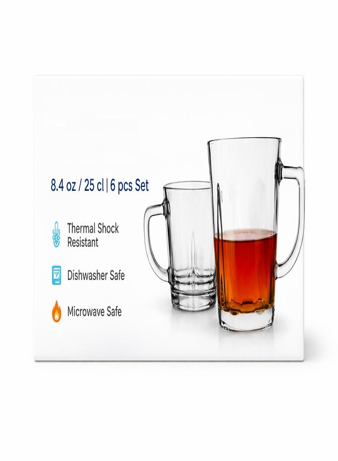 Tea Cups & Glass Coffee Mugs – 6pc Set, 260ml (8.8oz), Thermal Shock Resistant, BPA-Free Clear Glass, Heat Resistant, Extra Durable, Dishwasher Safe - Image 4